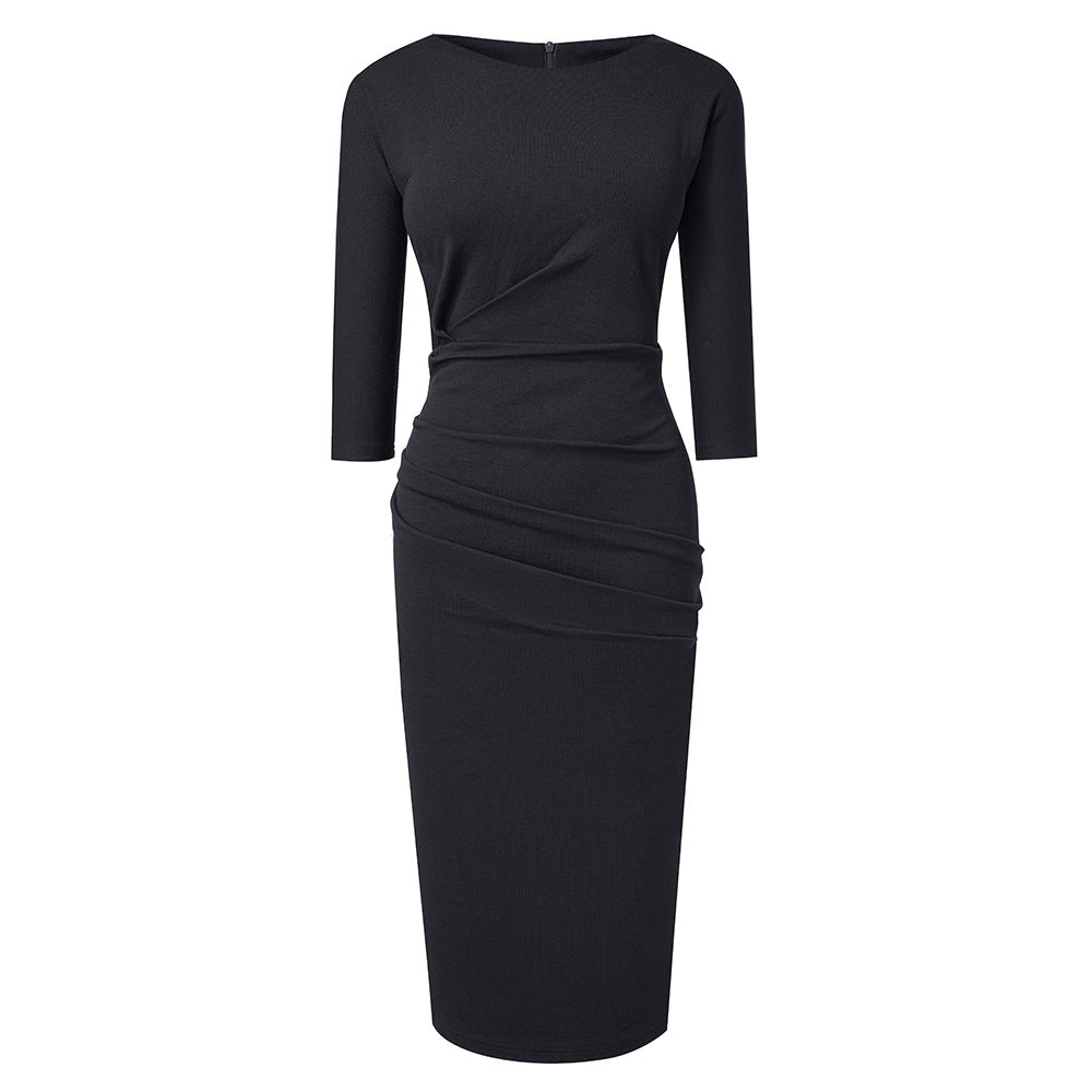 Mid-Waist Round Neck Wrap Hip Professional dress